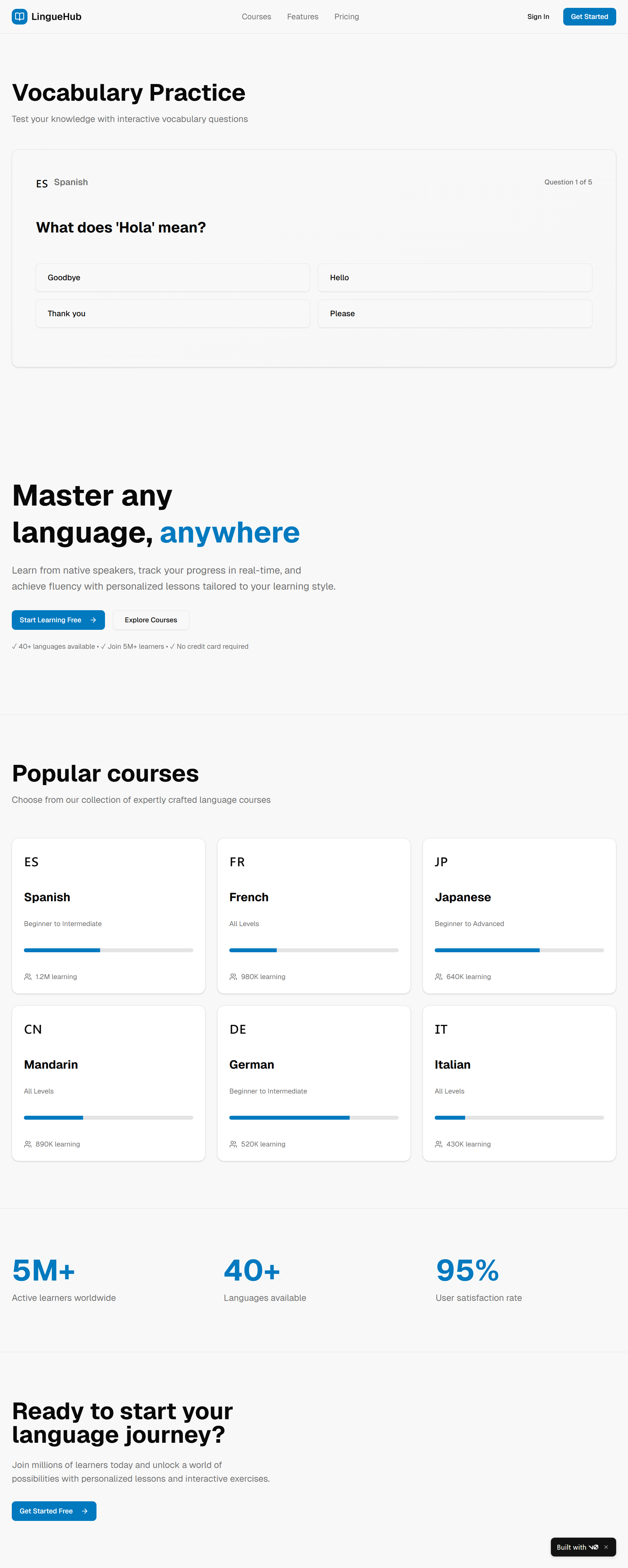 Linguehub language learning interface